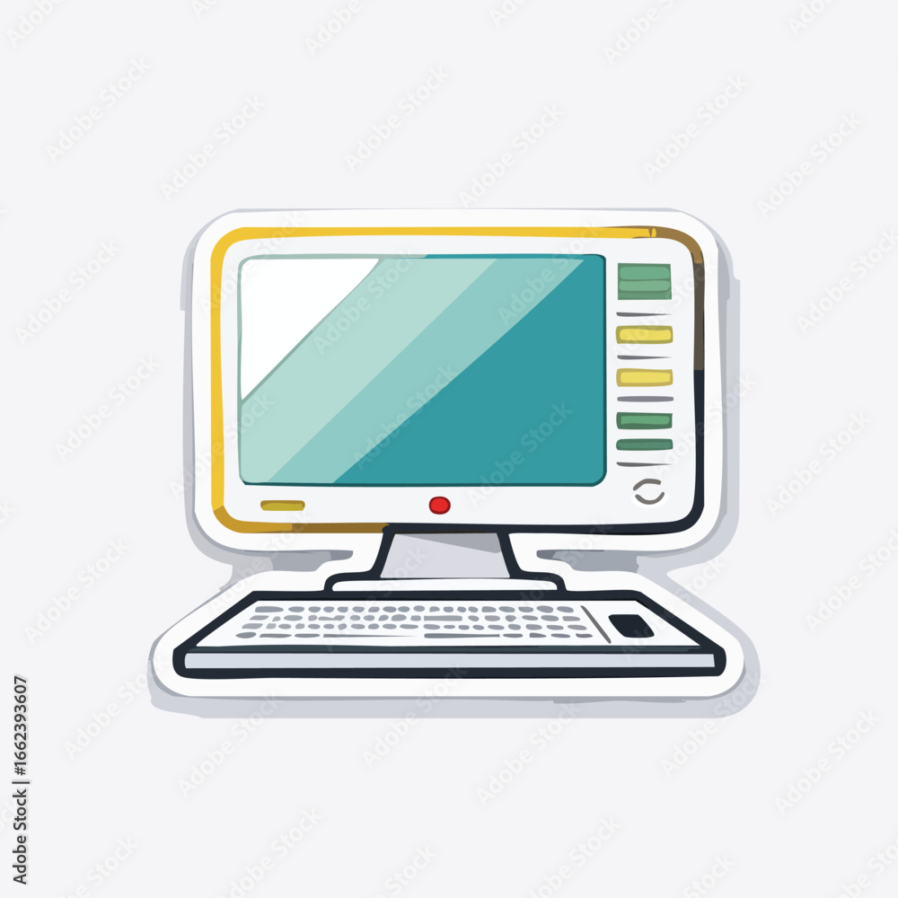 Aufkleber illustration of a computer monitor with a keyboard, representing digital technology and information 