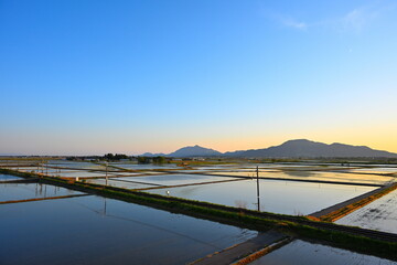 越後平野夕景（新潟県）