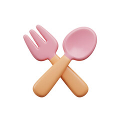 Cute pink and orange children's cutlery set, playfully crossed, perfect for a cheerful, playful design.