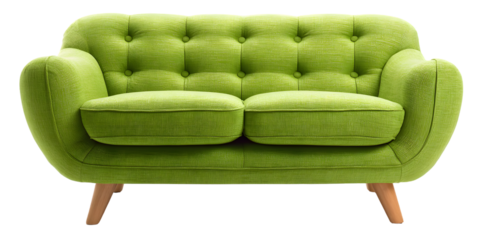Vibrant lime green sofa with button tufting.