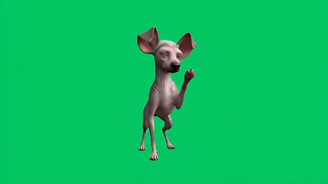 Adorable Cartoon Xoloitzcuintli Mexican Hairless Dog Walking on Green Screen