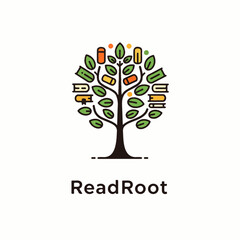 Obraz premium A stylized tree of knowledge icon with colorful books growing among its green leaves representing learning and intellectual growth.