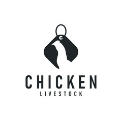 Chicken logo concept farm design with chicken silhouette as an illustration symbol Template for brand or poster or business product