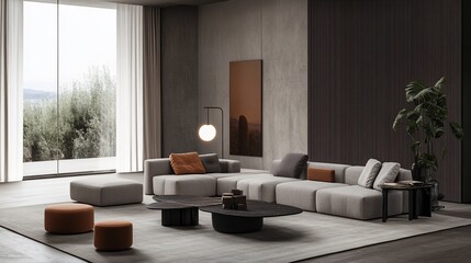 Modern Living Room Interior with Neutral Colors and Large Window