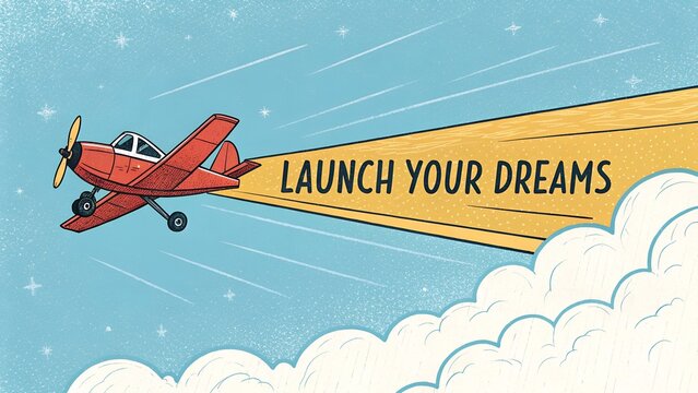 Vintage Style Airplane with Banner Promoting Dreams and Aspirations