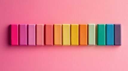 Aesthetic Pastel Colored Wooden Blocks Arranged in a Row on Pink Backdrop