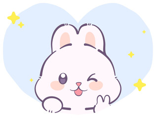 Obraz premium Adorable Cartoon Bunny Winking with a Heart Background and Sparkling Stars