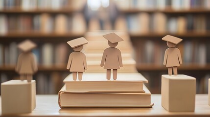 Graduation Figures on Books in Library Setting