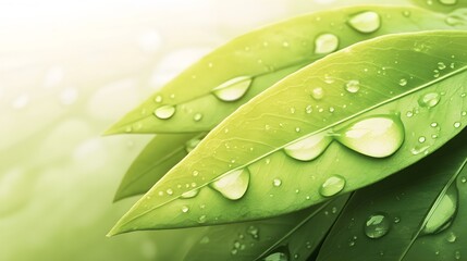 Closeup Dew Drops on Lush Green Leaves Nature Photography