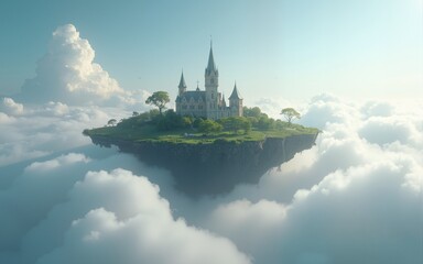 Naklejka premium Floating islands in the clouds. High quality