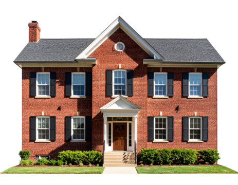 Angled Perspective of Two-Story School Building, 3D Exterior, Transparent Background