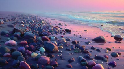 Fototapeta premium Colorful Rocks on a Quiet Beach at Dusk