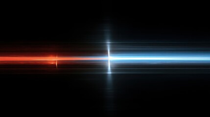 Abstract depiction of two opposing energy beams converging, cross-shaped, against a dark void