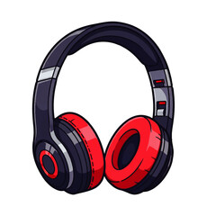 Sleek black and red over-ear headphones rest against a white background, conveying a sense of modern music and vibrant energy.