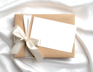 Elegant Gift Box with Satin Bow and Blank Card on Luxurious Silk