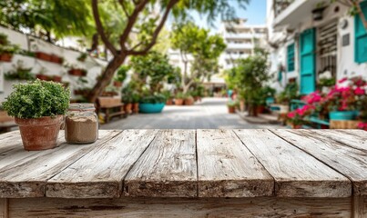 Obraz premium Wooden Table in Garden