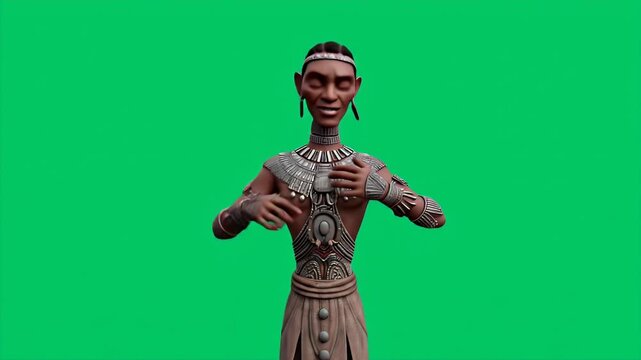 Pixel Art Undead Mummy Character in T-Pose on Green Screen