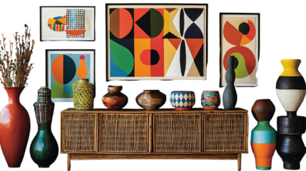 Stylish wooden chair next to a sideboard in a modern living room