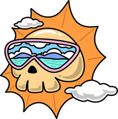 Summerween Skull Sun with Sunglasses Cartoon