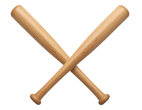 Classic Pair of Wooden Baseball Bats Crossed, Front View, Transparent Background