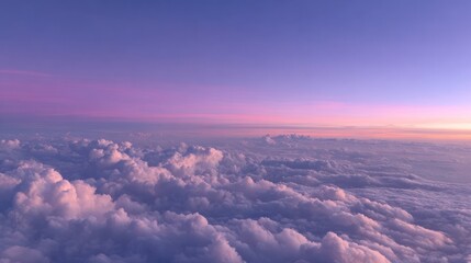 Fototapeta premium Aerial view of a cloudscape, painted with soft pastel hues of pink, purple and blue
