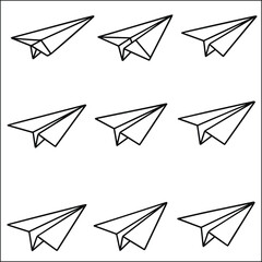 Sports and fitness icon set in black outline, Collection of paper plane vector icons in simple black outline style, perfect for logo, education, communication, or travel design