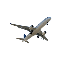 Passenger airplane taking off into the night sky commercial airliner ascending with landing gear visible against a stark black backdrop showcasing aviation technology