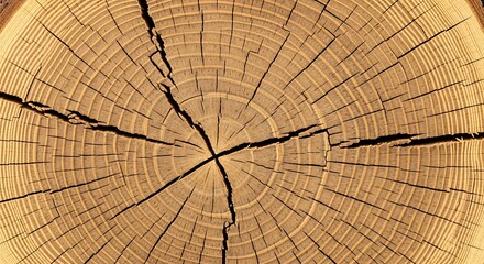 Intricate patterns of tree rings and natural cracks on the sawn surface of a tree trunk