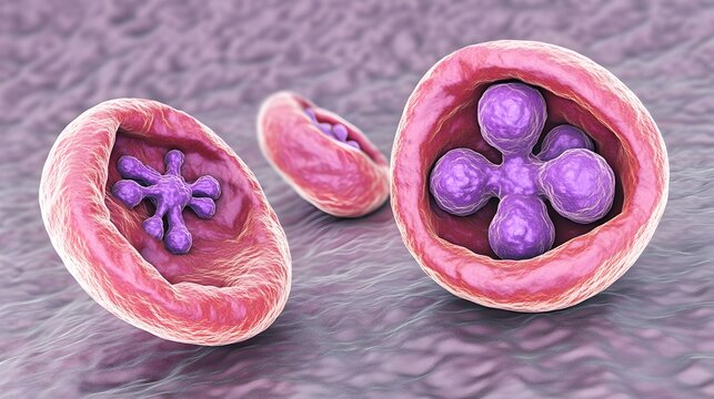 Microscopic View of Babesia Parasites Inside Red Blood Cells