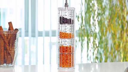 Kitchen spice dispenser, tiered, window background