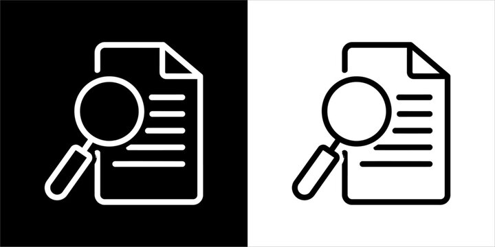 Icon depicting a document being examined with a magnifying glass.