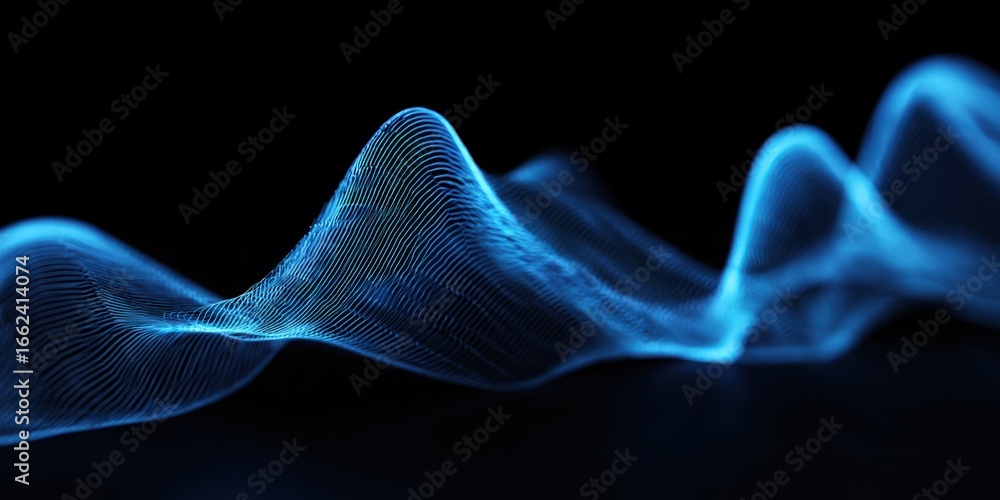 Poster abstract blue light waves flowing over a dark background creating a dynamic visual effect