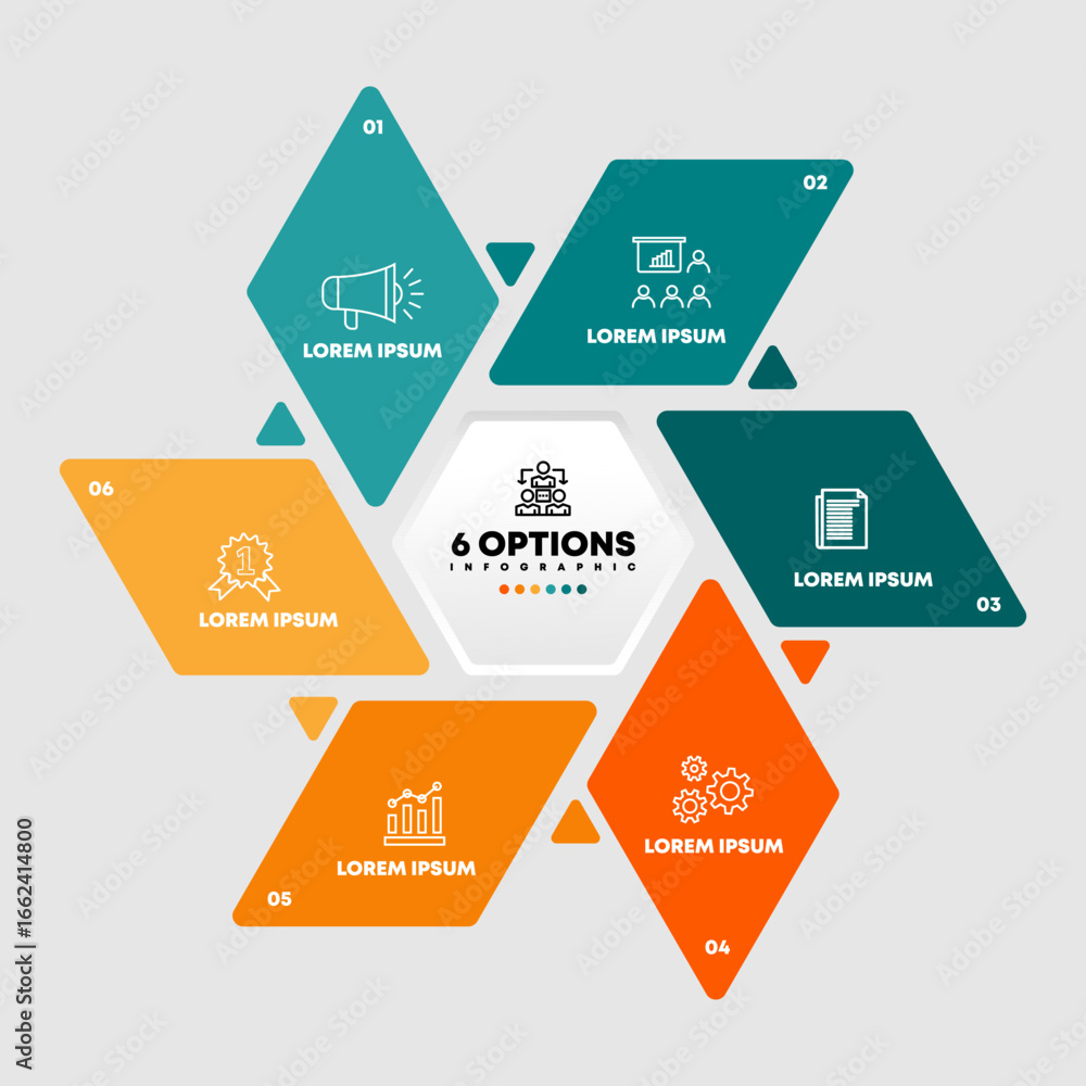 Poster infographic cycle hexagon diagram with 6 options. cycle chart that can be used for business analytic
