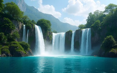 Fototapeta premium PNG Real floating island waterfall landscape tropical. High quality