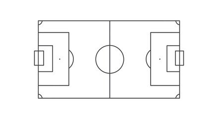 A black and white diagram of a soccer field with goals and markings © nhpvect02