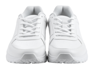 Front View of Sleek White Running Shoes, Isolated on Transparent Background