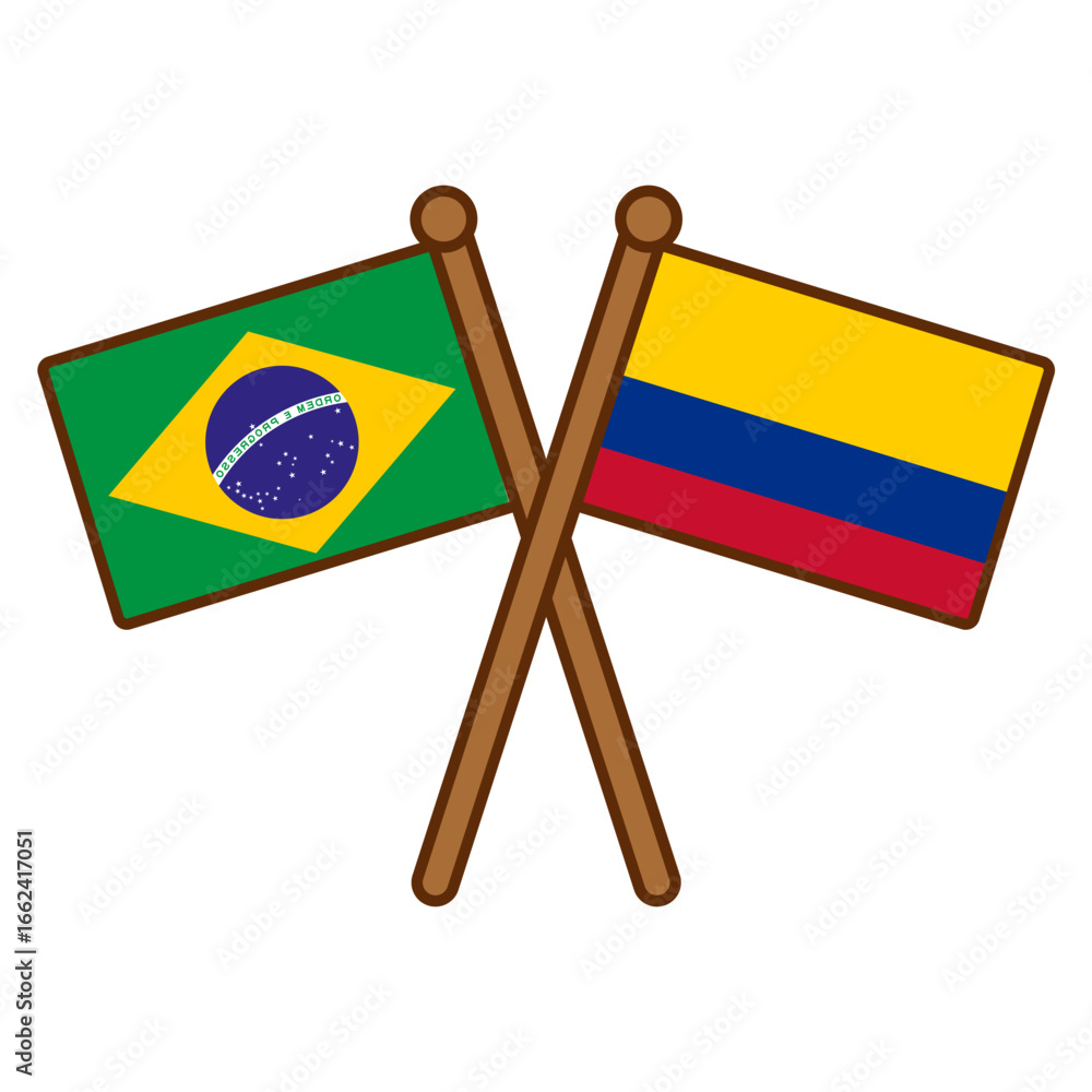 Poster brazil and colombia cross flags vector on white background vector country flags intersecting