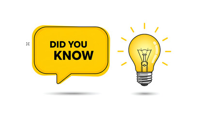 Did you know icon in flat style. Banner with frame and bulb flat illustration on white isolated background. Explanation sign business concept.