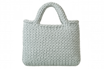 Gray knitted bag with thick handles isolated on transparent background, perfect for showcasing your designs