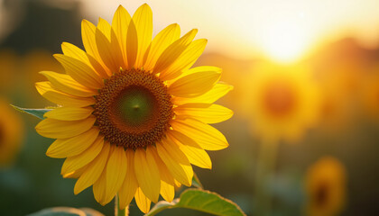 Fototapeta premium Vibrant Sunflower in Golden Hour Light | Premium Backlit Bloom with Bokeh & Sun Flares
