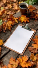 Clipboard and Coffee Amidst Autumn Leaves