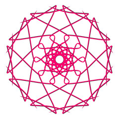 Vibrant neon pink mandala glowing with symmetrical geometric patterns and central diamond design. Perfect for modern digital art futuristic backgrounds meditation visuals.