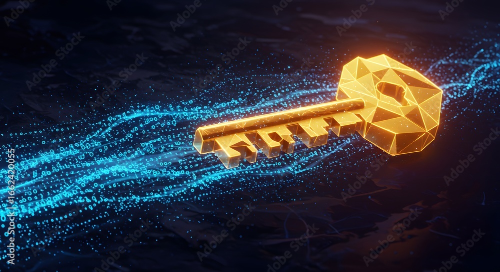 Aufkleber golden key with digital stream security & data access concept