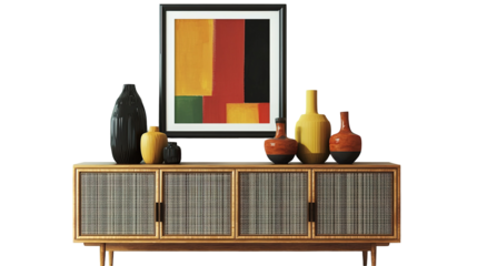 Stylish wooden chair next to a sideboard in a modern living room