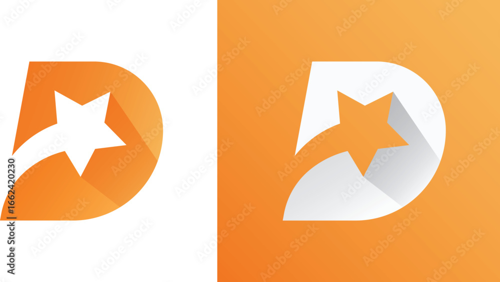 Poster a simple and minimalist illustration logo design featuring the initial d and a star combination. thi