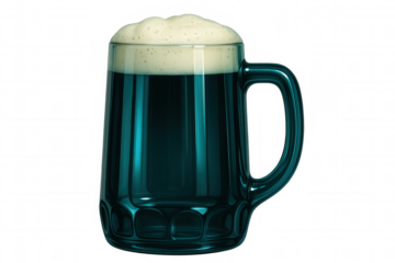Green beer with frothy head filling classic dimpled mug, celebrating seasonal festivity against clean white backdrop