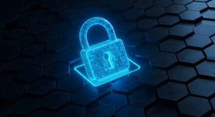 Secure Digital Lock Icon with Hexagonal Pattern Background - Data Protection Concept