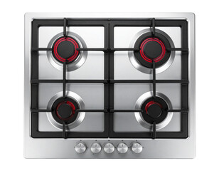 Overhead View of Electric Stove Top with Four Radiant Red Coil Burners, Glossy Finish, Isolated