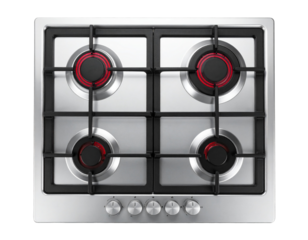 Overhead View of Electric Stove Top with Four Radiant Red Coil Burners, Glossy Finish, Isolated