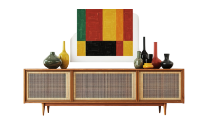 Stylish wooden chair next to a sideboard in a modern living room